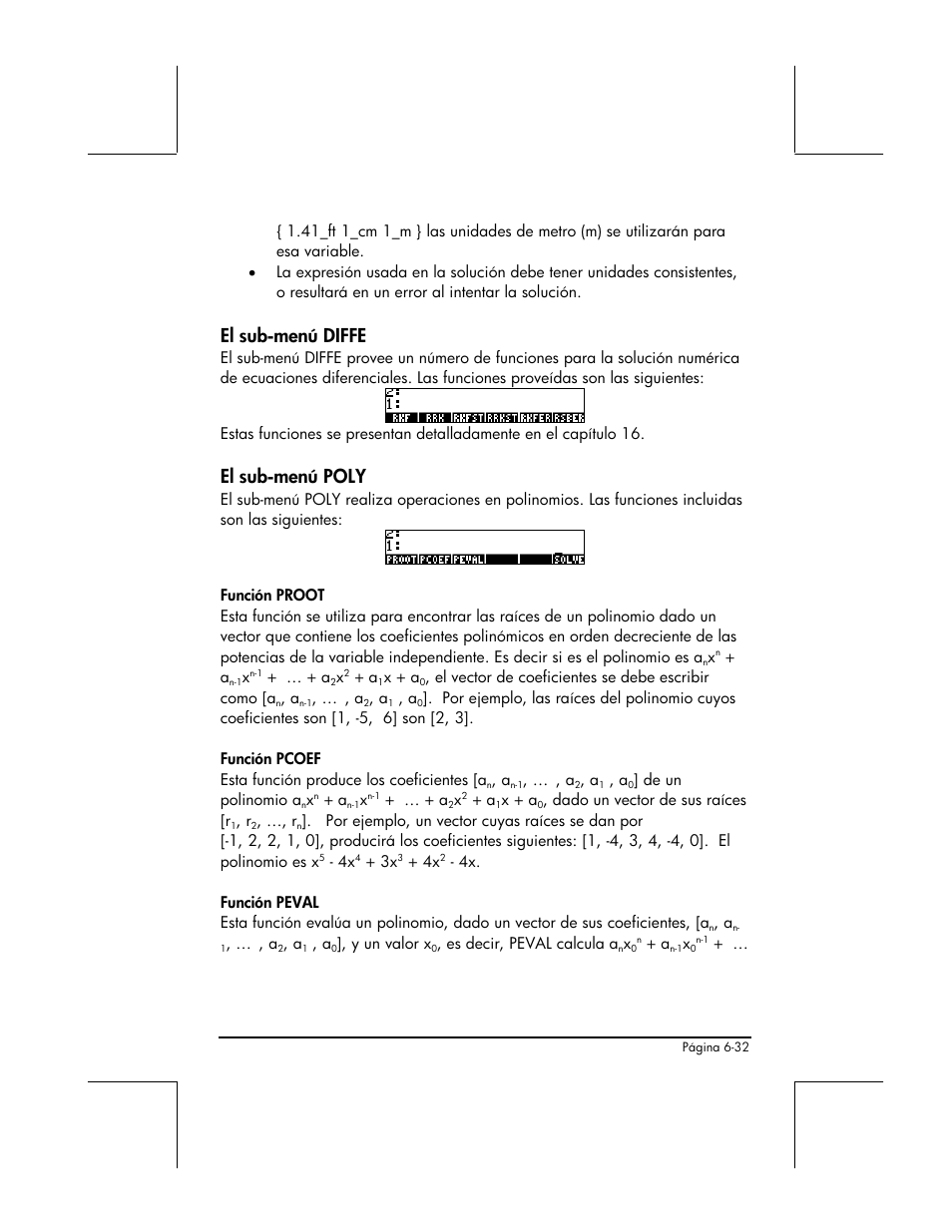 El sub-menu diffe, El sub-menu poly, El sub-menú diffe | El sub-menú poly | HP 48gII Graphing Calculator User Manual | Page 238 / 892