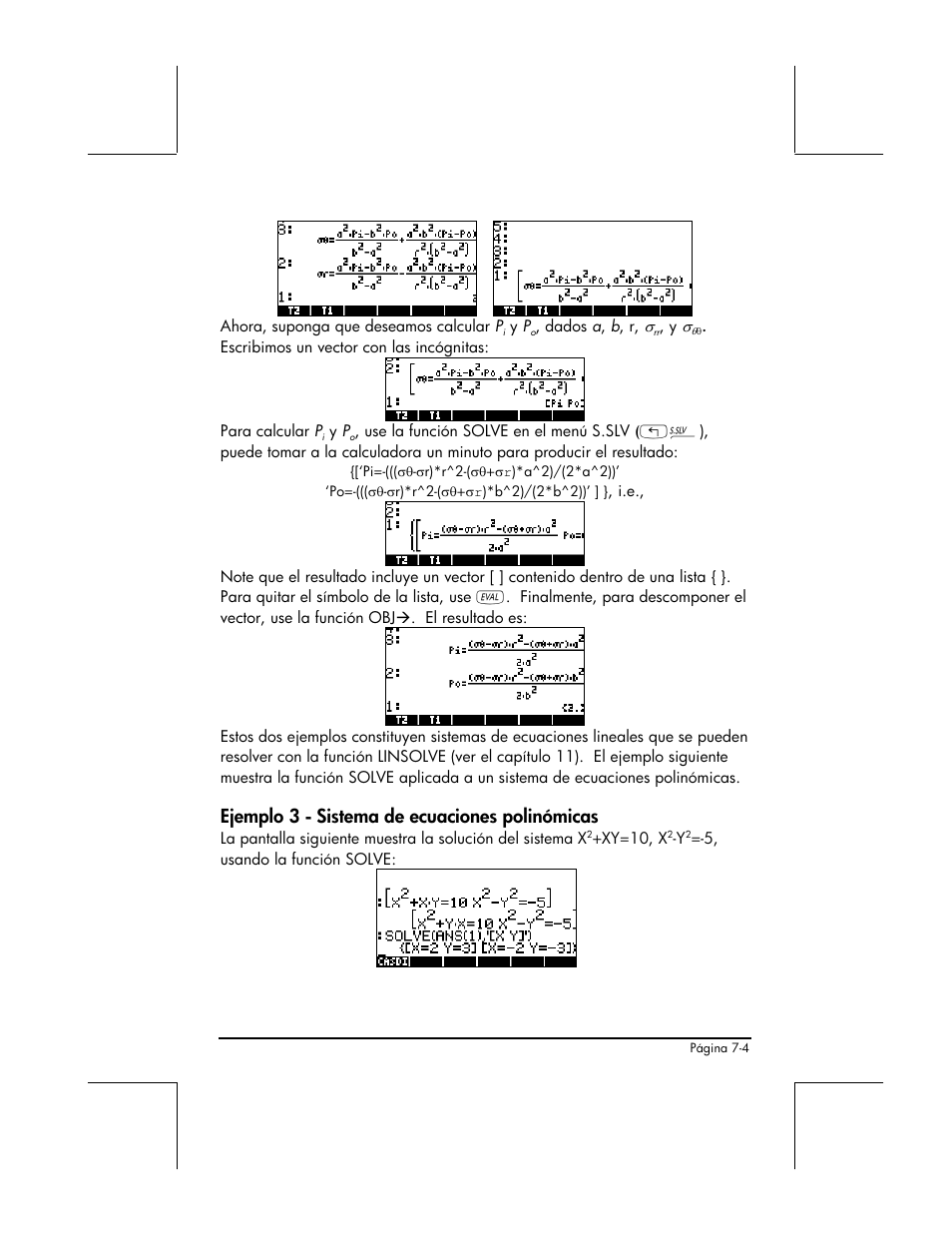 Ejemplo 3 - sistema de ecuaciones polinomicas, Ejemplo 3 - sistema de ecuaciones polinómicas | HP 48gII Graphing Calculator User Manual | Page 244 / 892