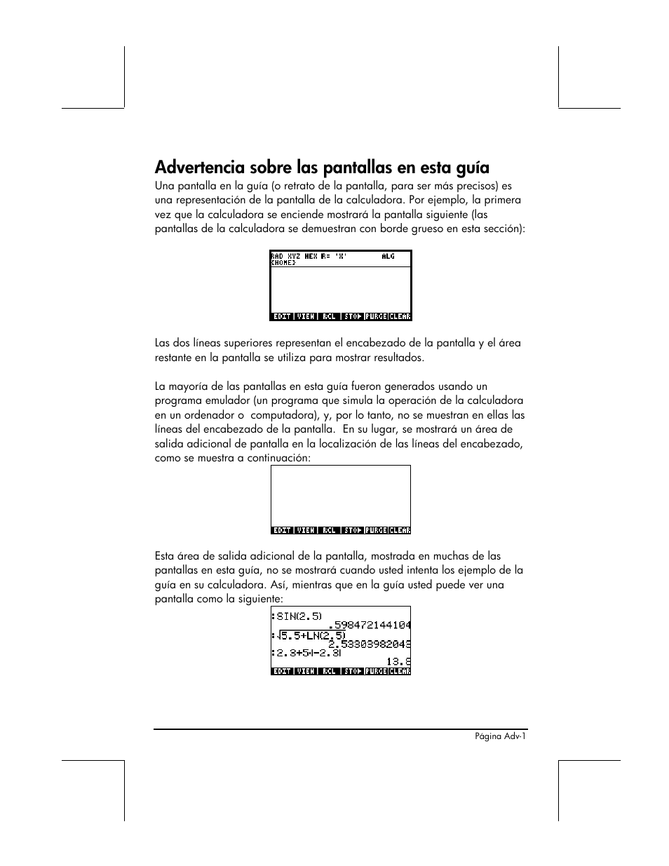 Advertencia sobre las pantallas en esta guia, Advertencia sobre las pantallas en esta guía | HP 48gII Graphing Calculator User Manual | Page 27 / 892