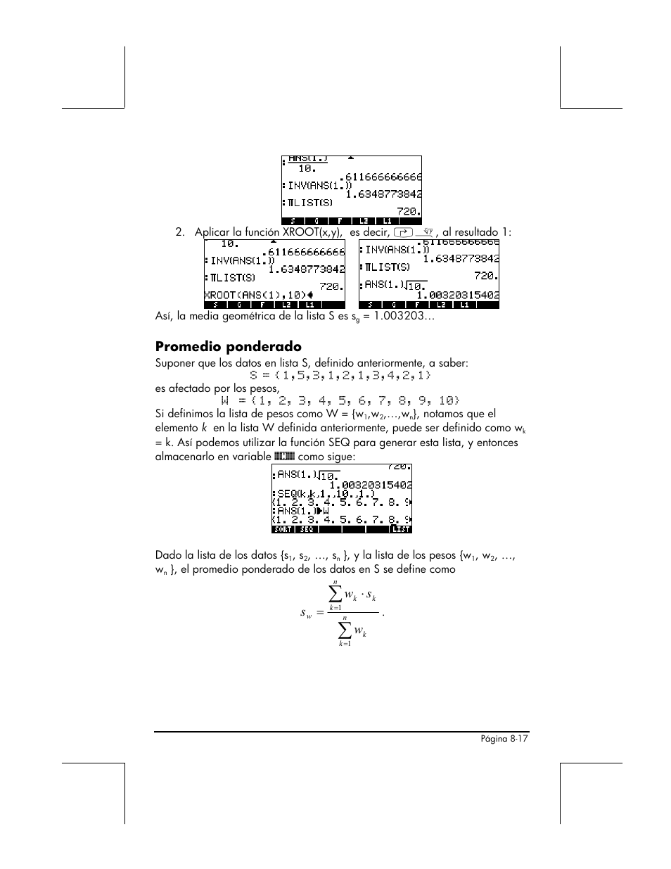 Promedio ponderado, Ws w s | HP 48gII Graphing Calculator User Manual | Page 278 / 892