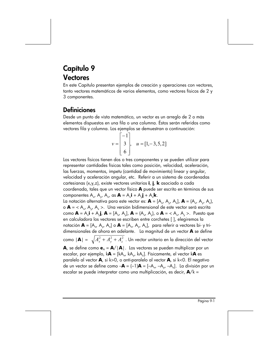 Capitulo 9 vectores, Definiciones, Capítulo 9 vectores | HP 48gII Graphing Calculator User Manual | Page 282 / 892