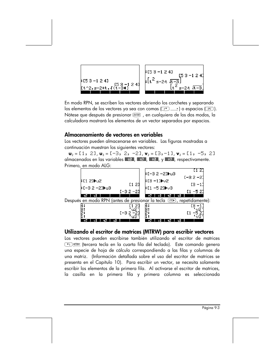 Almacenamiento de vectores en variables | HP 48gII Graphing Calculator User Manual | Page 284 / 892