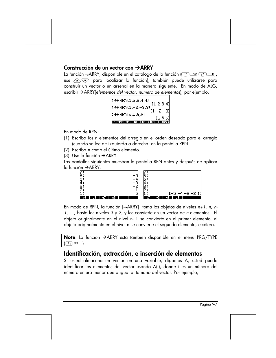 Construccion de un vector con arry, Construcción de un vector con arry | HP 48gII Graphing Calculator User Manual | Page 288 / 892