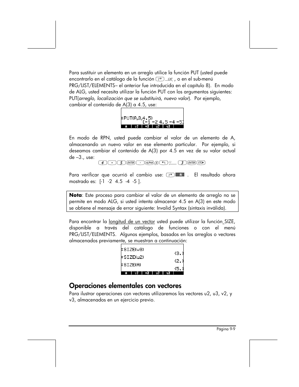 Operaciones elementales con vectores | HP 48gII Graphing Calculator User Manual | Page 290 / 892