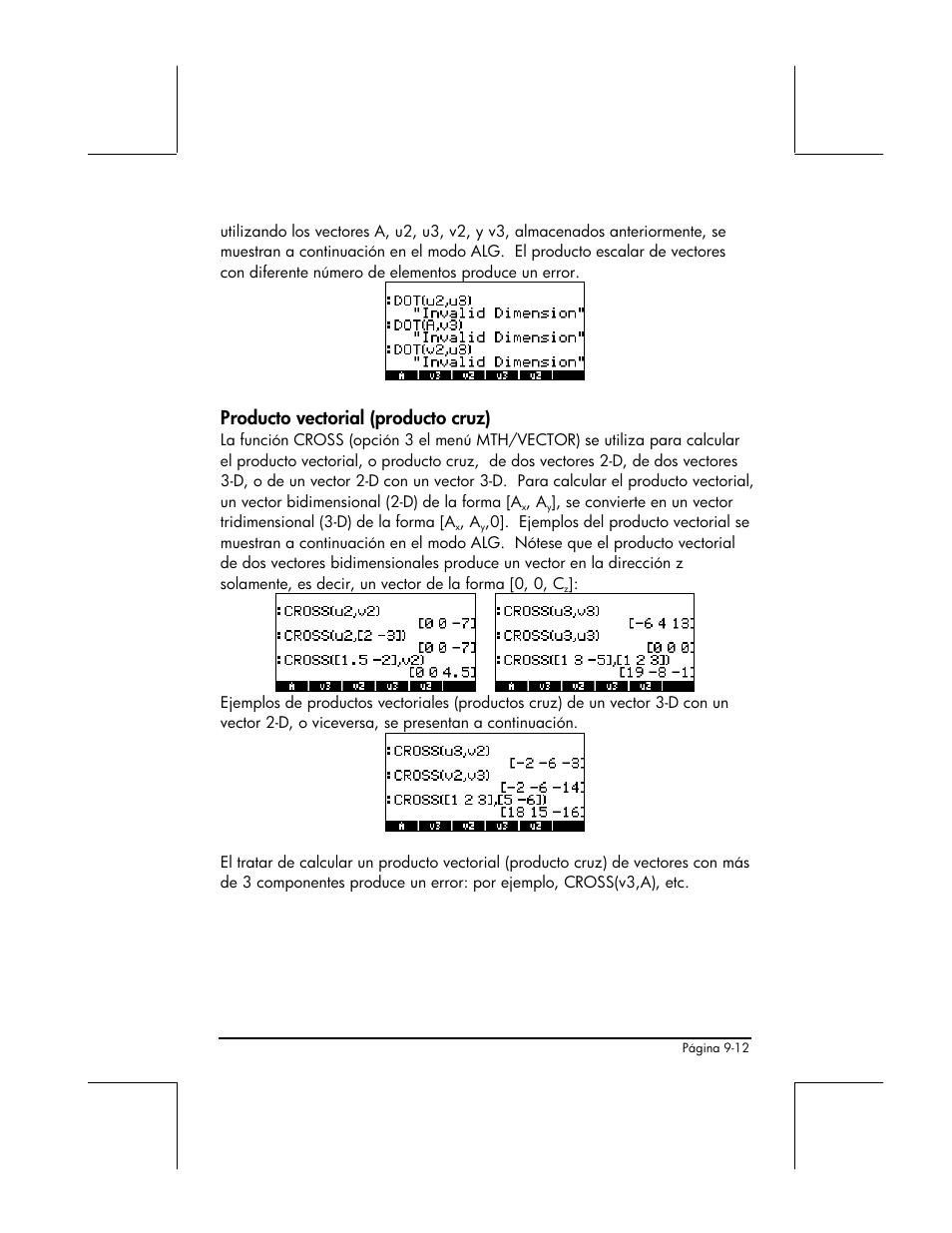 Producto vectorial (producto cruz) | HP 48gII Graphing Calculator User Manual | Page 293 / 892