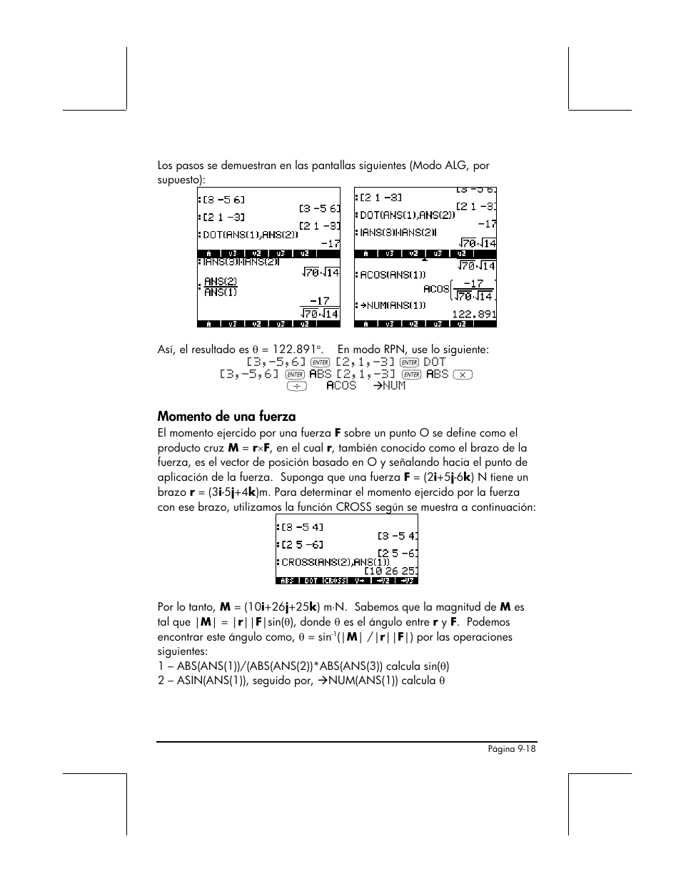 Momento de una fuerza | HP 48gII Graphing Calculator User Manual | Page 299 / 892