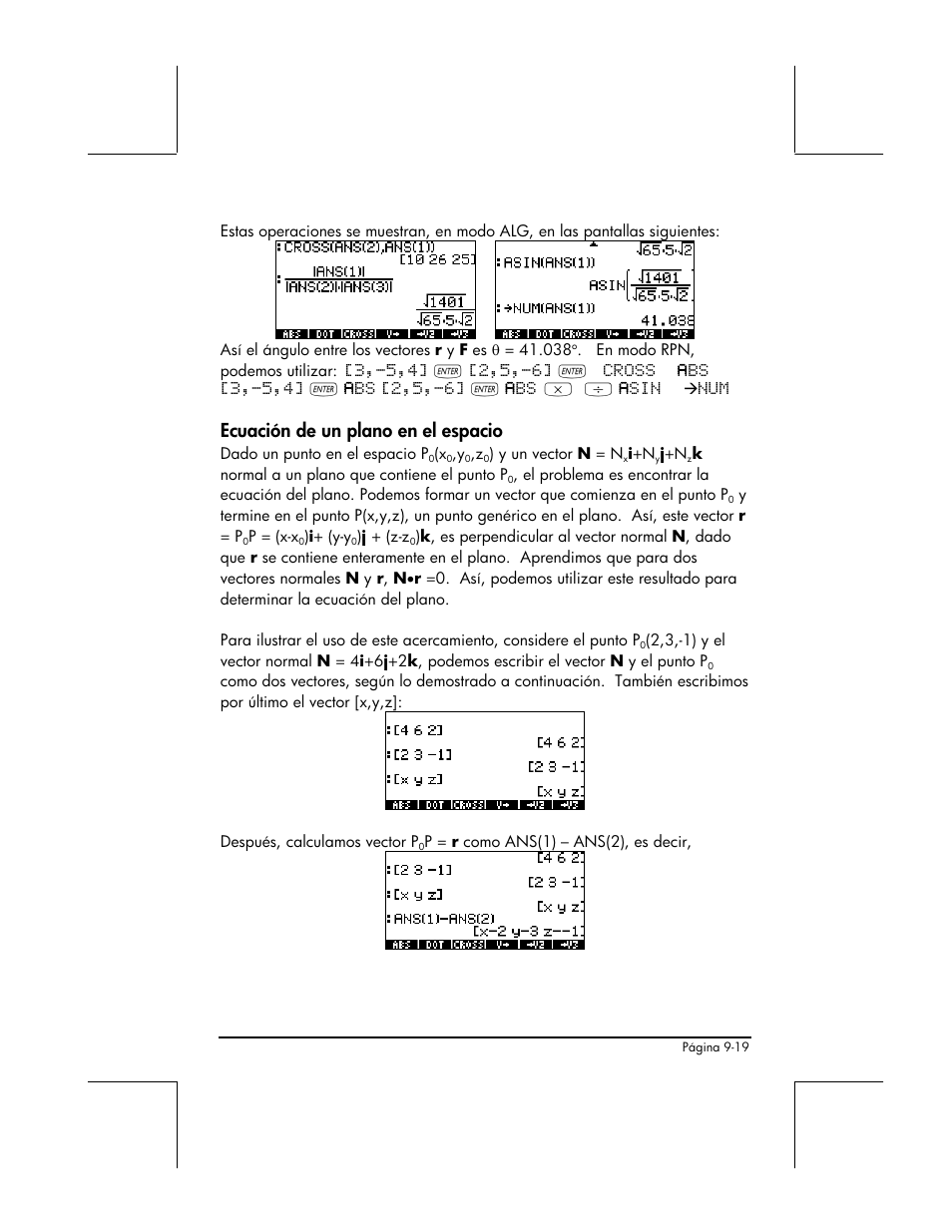 Ecuacion de un plano en el espacio, Ecuación de un plano en el espacio | HP 48gII Graphing Calculator User Manual | Page 300 / 892