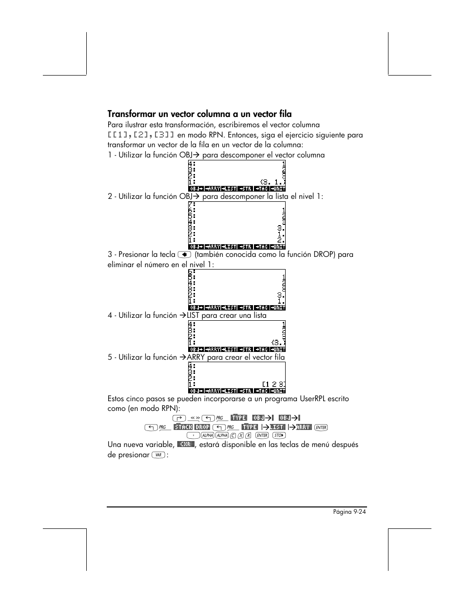 Transformar un vector columna a un vector fila | HP 48gII Graphing Calculator User Manual | Page 305 / 892