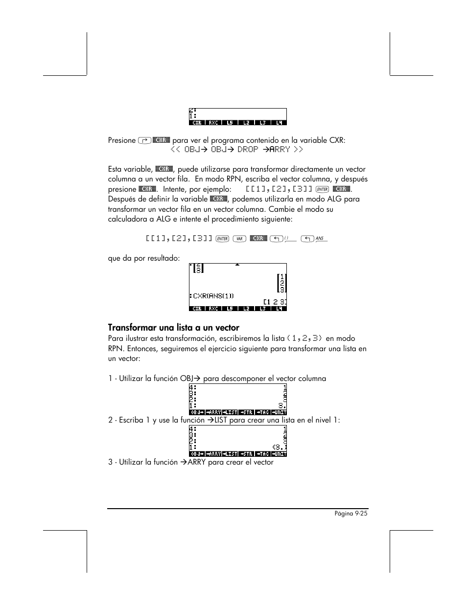 Transformar una lista a un vector | HP 48gII Graphing Calculator User Manual | Page 306 / 892