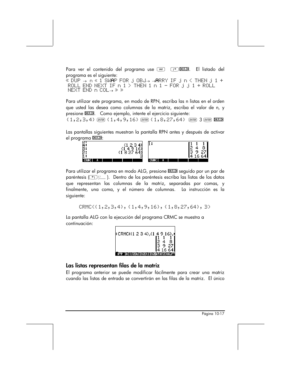 Las listas representan filas de la matriz | HP 48gII Graphing Calculator User Manual | Page 324 / 892