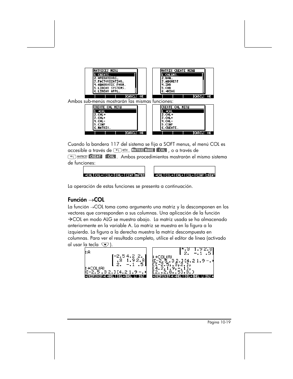 Funcion →col | HP 48gII Graphing Calculator User Manual | Page 326 / 892