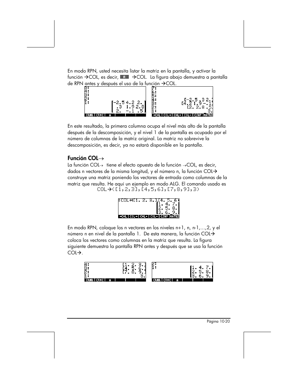 Funcion col | HP 48gII Graphing Calculator User Manual | Page 327 / 892