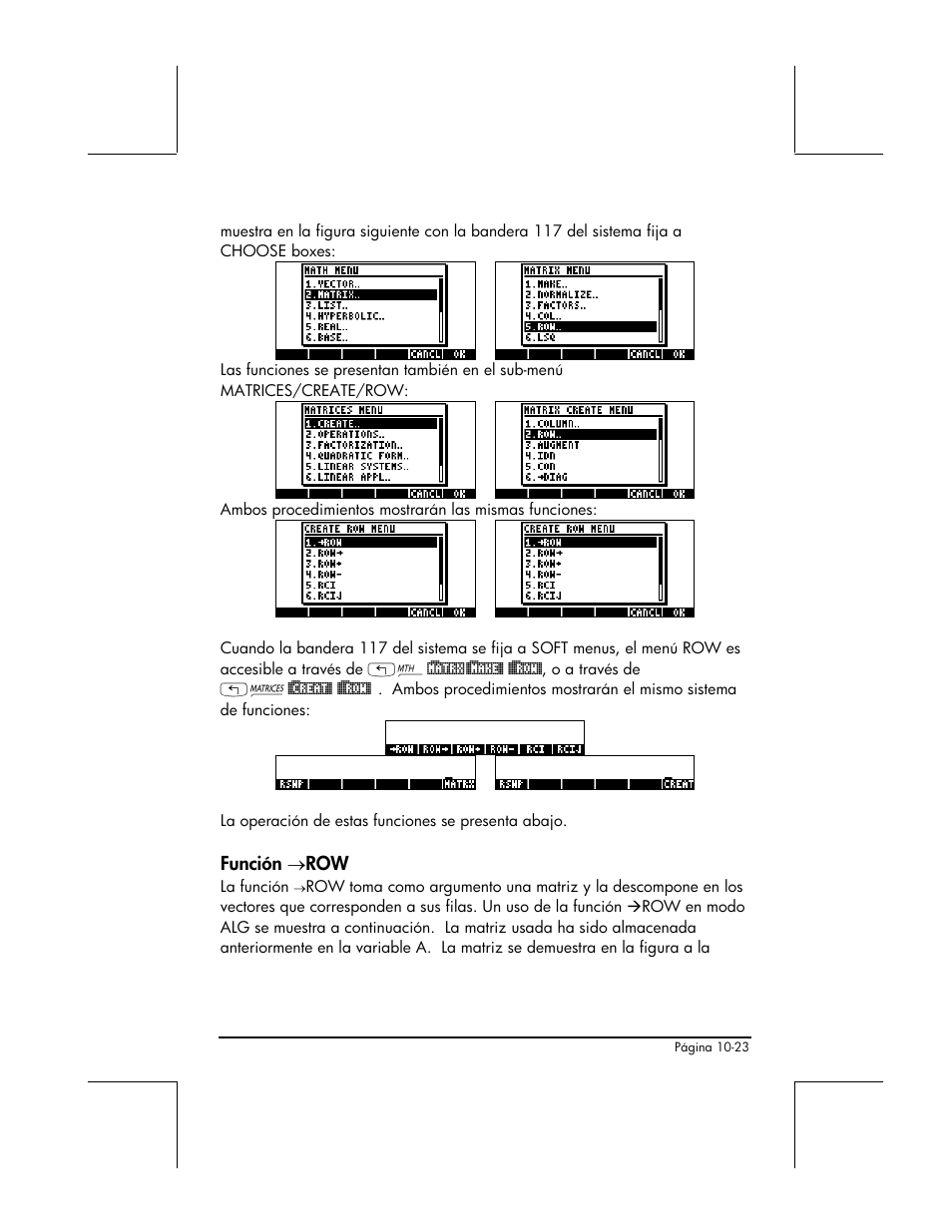 Funcion →row | HP 48gII Graphing Calculator User Manual | Page 330 / 892