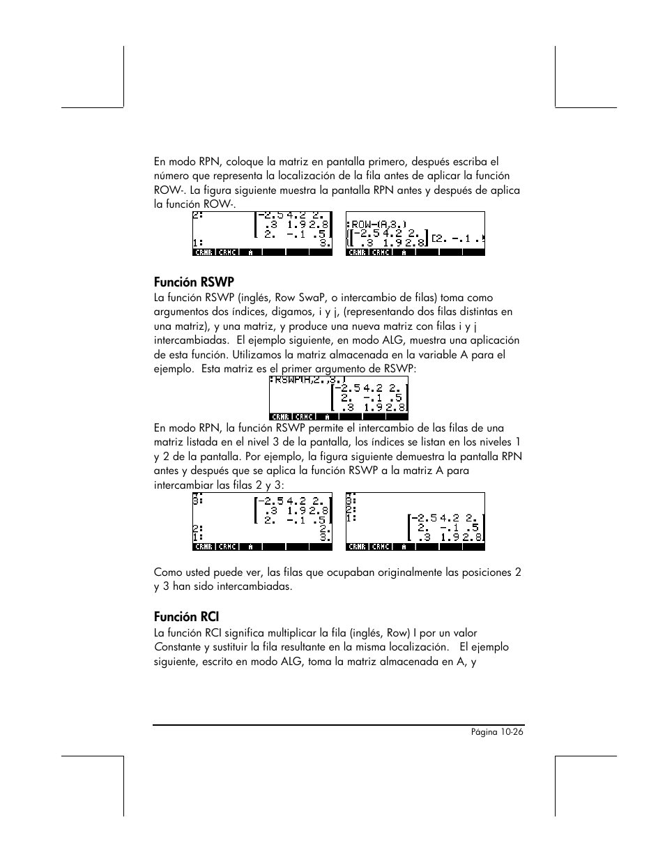 Funcion rswp, Funcion rci | HP 48gII Graphing Calculator User Manual | Page 333 / 892