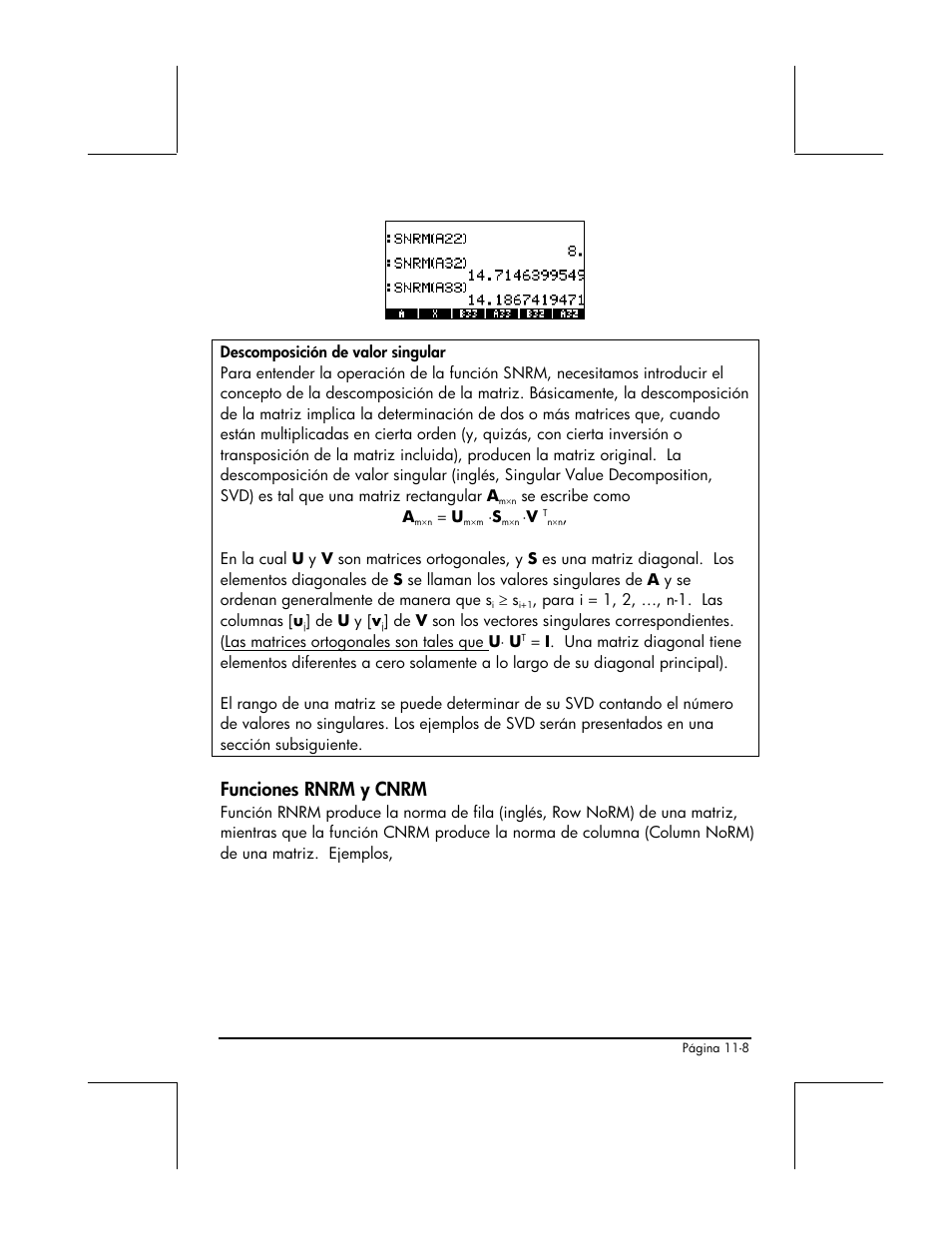 Funciones rnrm y cnrm | HP 48gII Graphing Calculator User Manual | Page 343 / 892