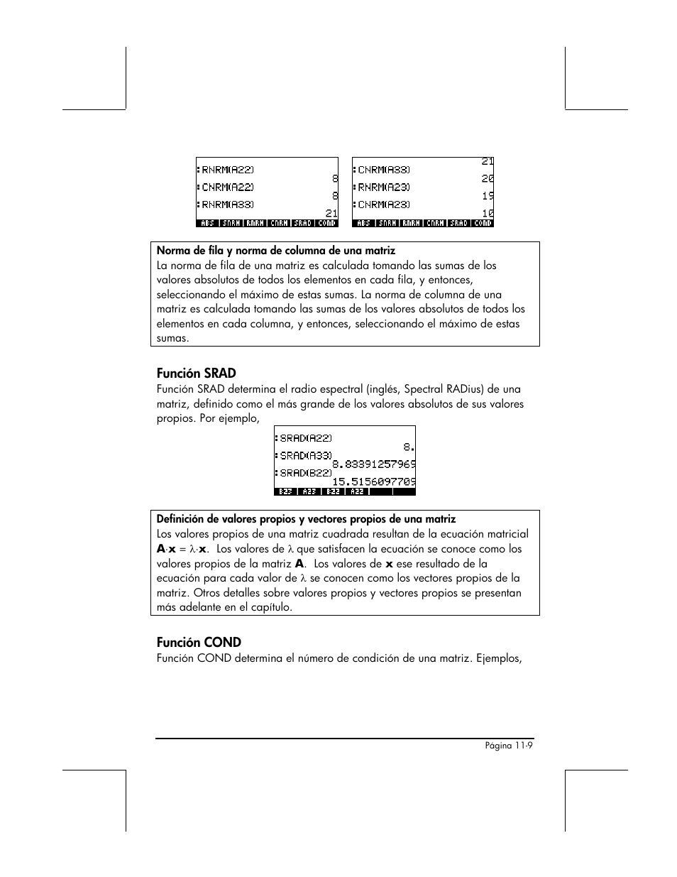 Funcion srad, Funcion cond | HP 48gII Graphing Calculator User Manual | Page 344 / 892