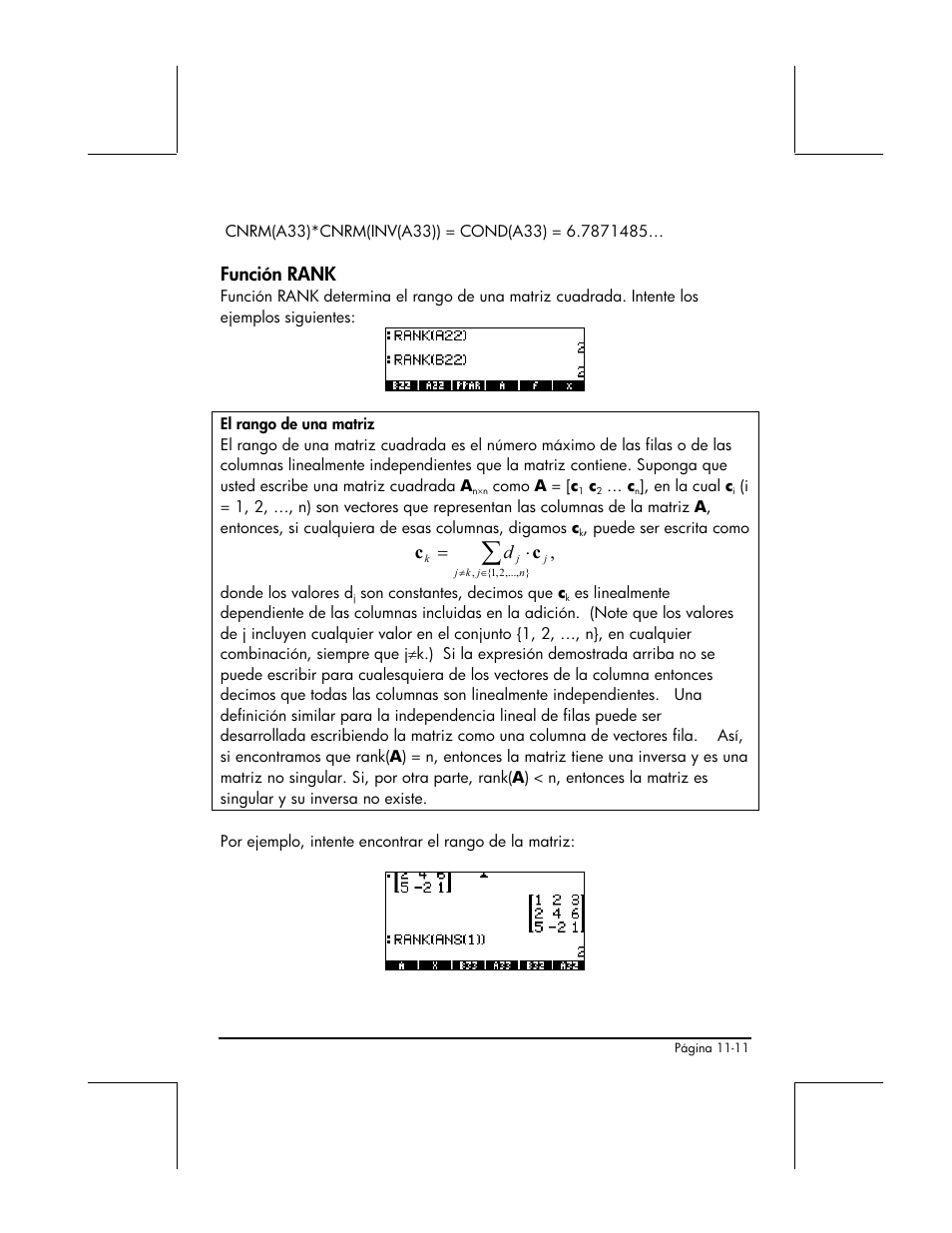 Funcion rank, Función rank, D c c | HP 48gII Graphing Calculator User Manual | Page 346 / 892