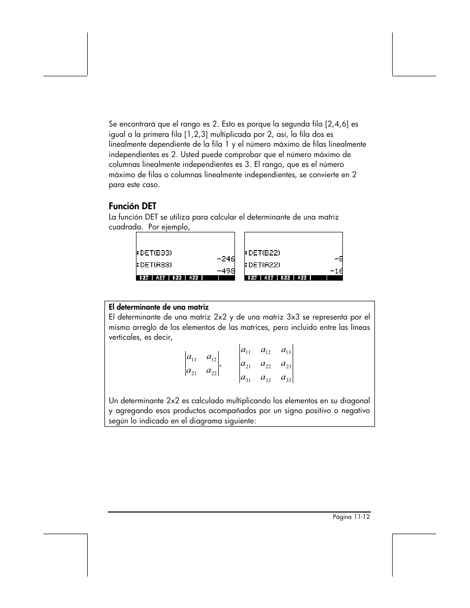 Funcion det, Función det | HP 48gII Graphing Calculator User Manual | Page 347 / 892