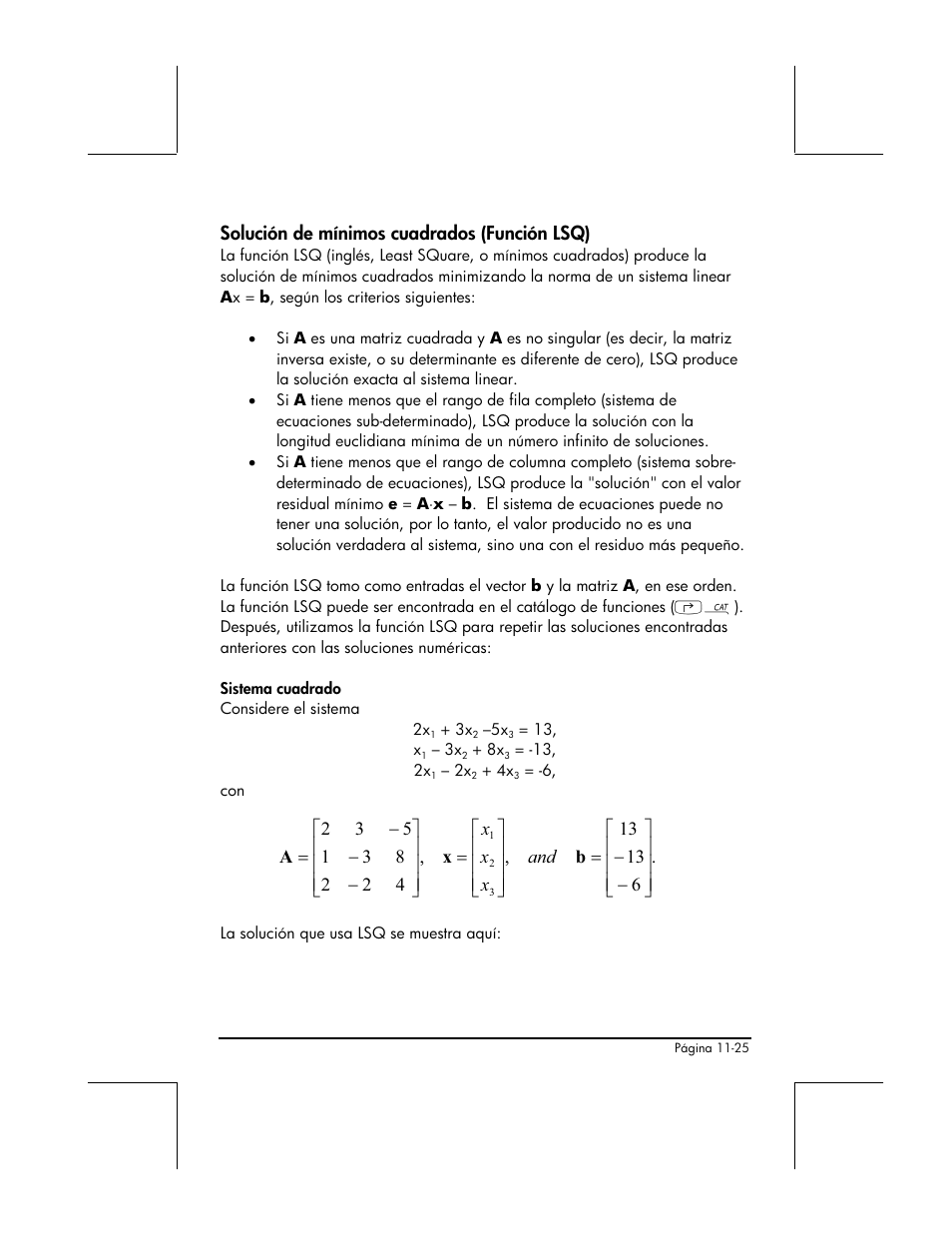 Solucion de minimos cuadrados (funcion lsq) | HP 48gII Graphing Calculator User Manual | Page 360 / 892