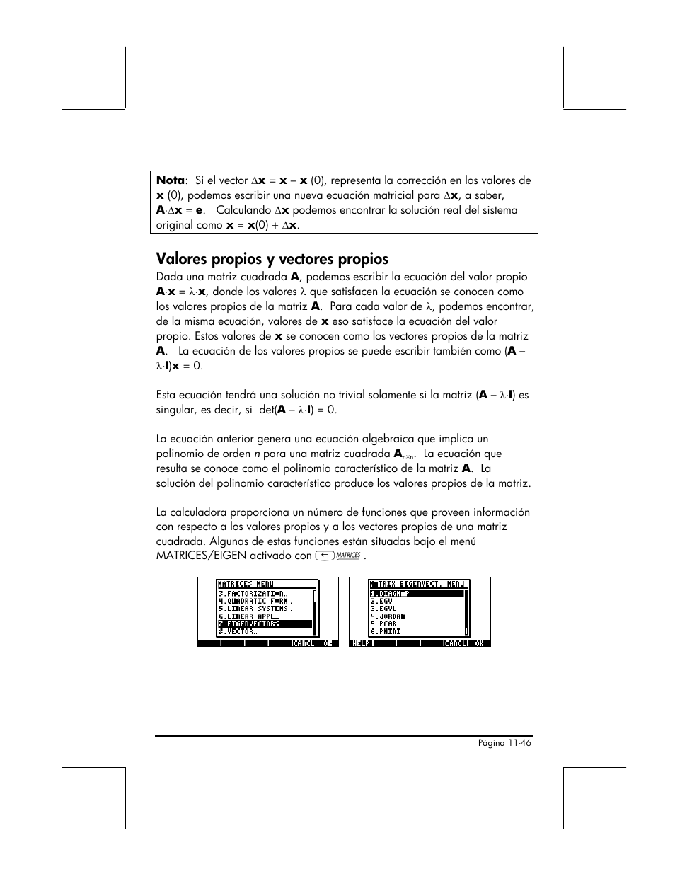 Valores propios y vectores propios | HP 48gII Graphing Calculator User Manual | Page 381 / 892