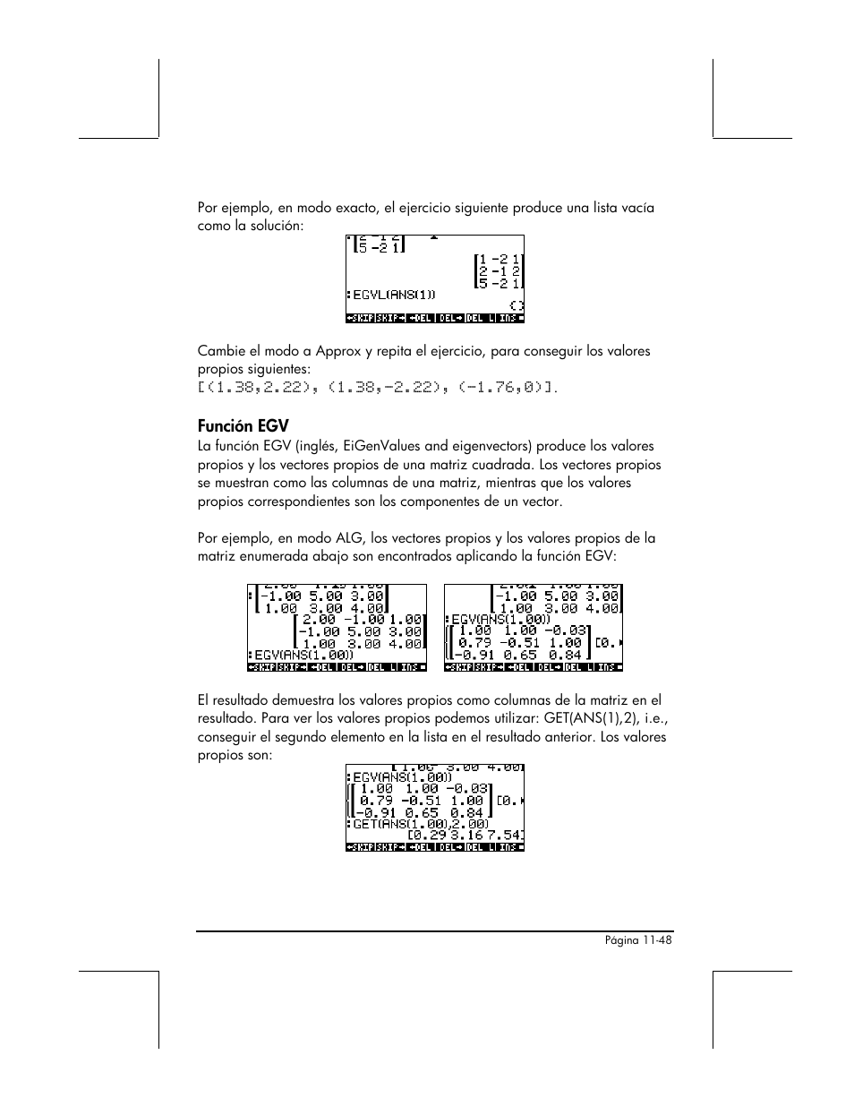 Funcion egv | HP 48gII Graphing Calculator User Manual | Page 383 / 892