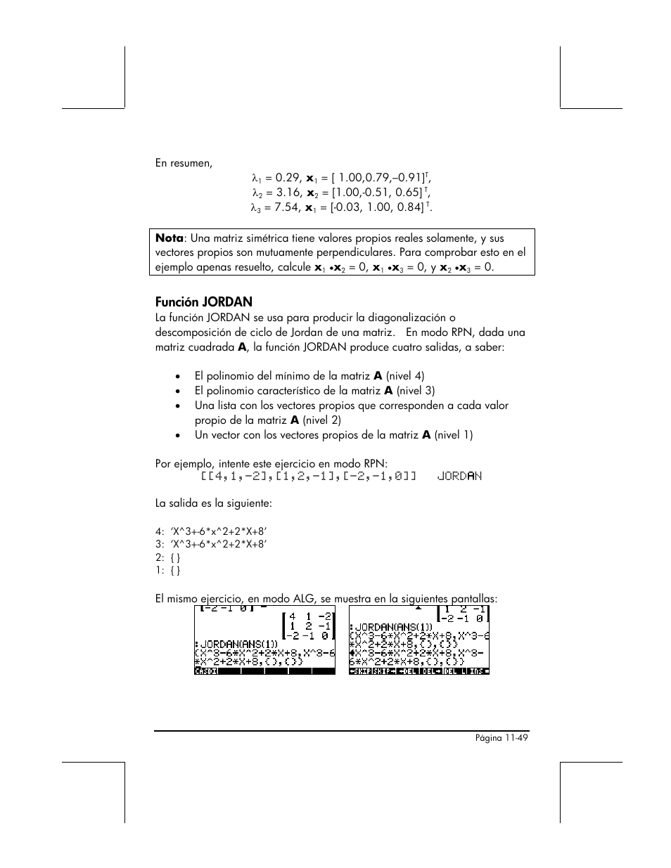 Funcion jordan, Función jordan | HP 48gII Graphing Calculator User Manual | Page 384 / 892