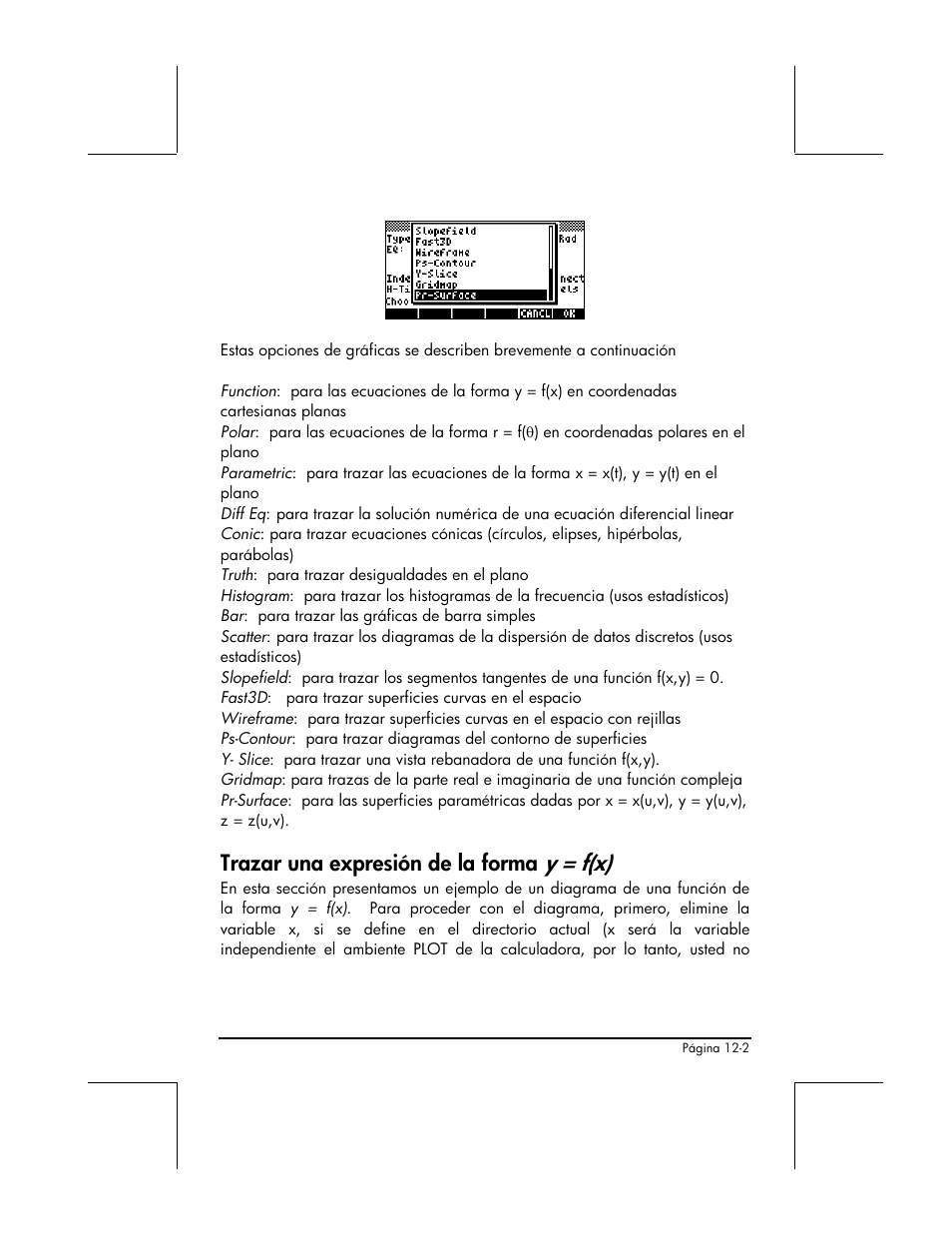 Trazar una expresion de la forma y = f(x), Trazar una expresión de la forma y = f(x) | HP 48gII Graphing Calculator User Manual | Page 394 / 892