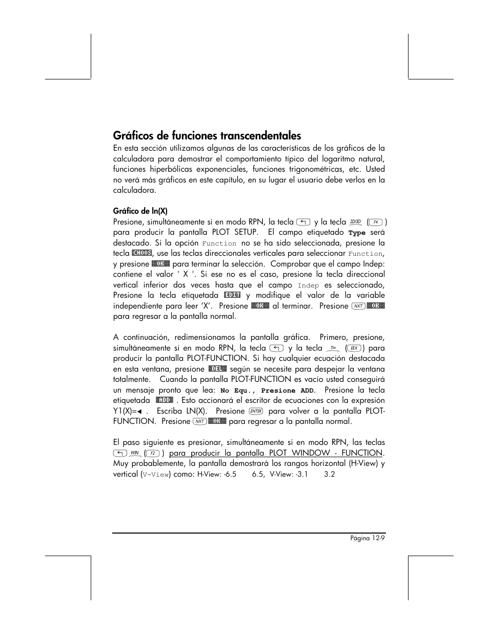 Graficos de funciones transcendentales, Grafico de ln(x), Gráficos de funciones transcendentales | HP 48gII Graphing Calculator User Manual | Page 401 / 892