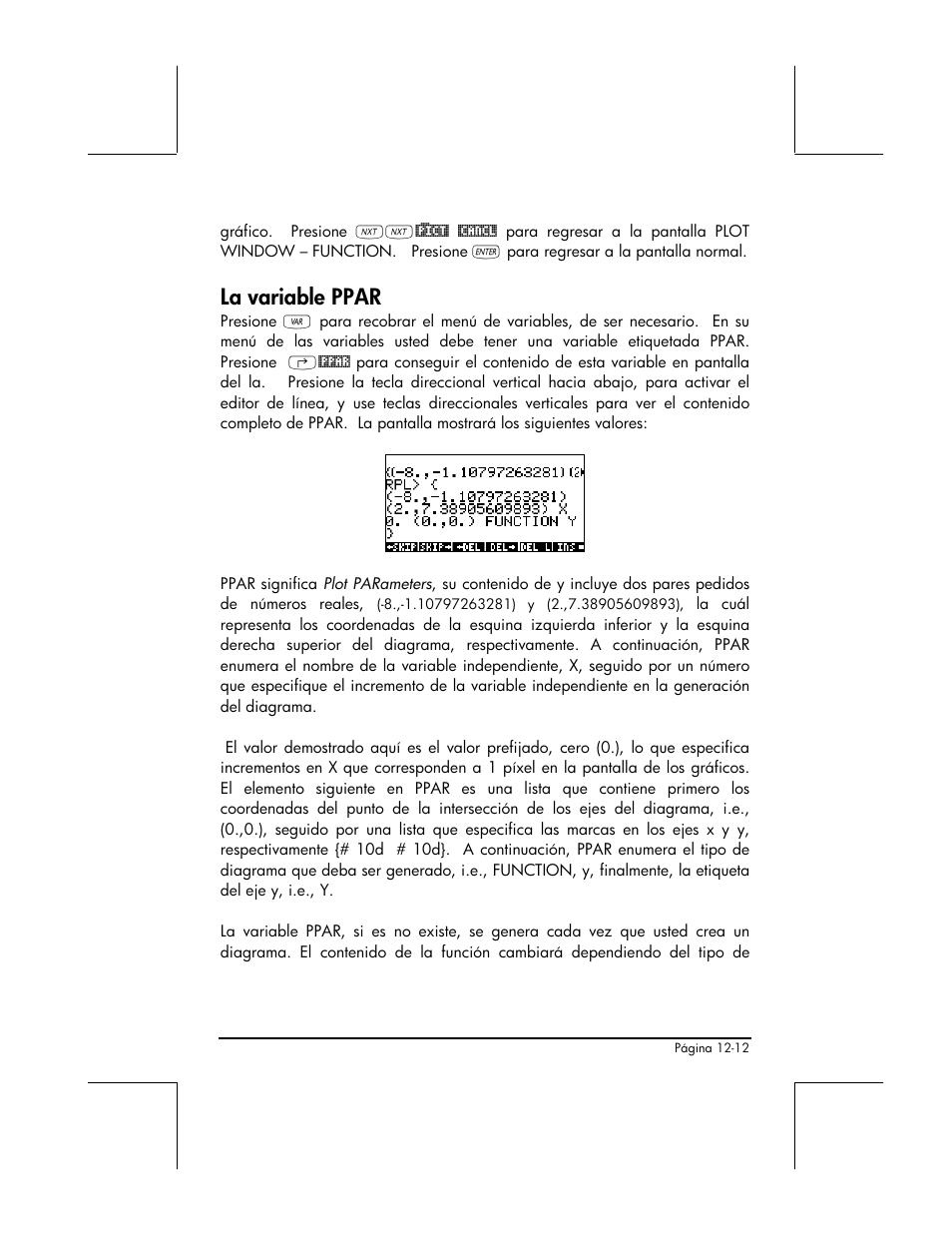 La variable ppar | HP 48gII Graphing Calculator User Manual | Page 404 / 892