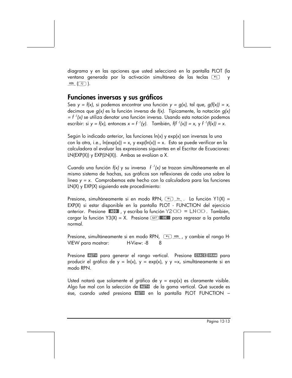 Funciones inversas y sus graficos, Funciones inversas y sus gráficos | HP 48gII Graphing Calculator User Manual | Page 405 / 892