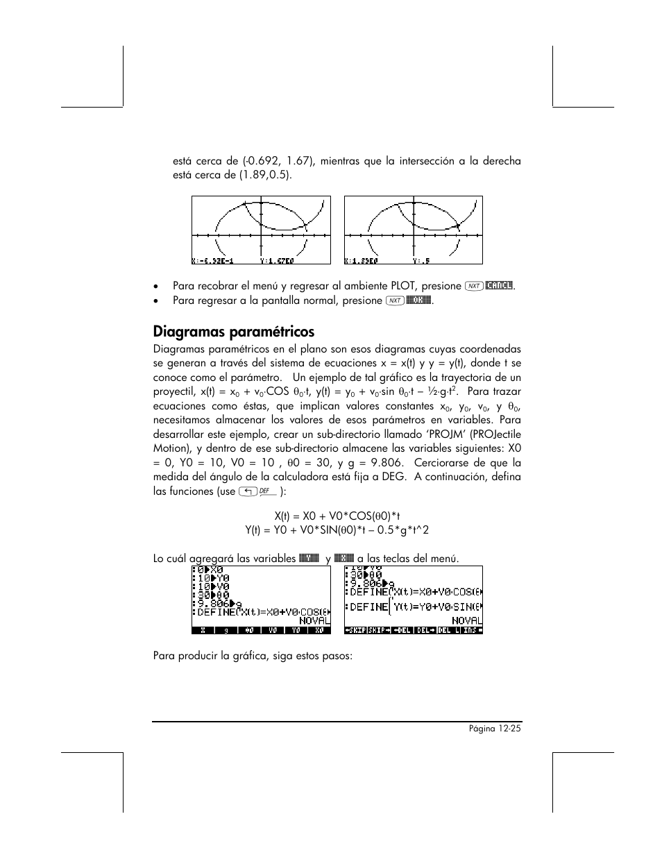 Diagramas parametricos, Diagramas paramétricos | HP 48gII Graphing Calculator User Manual | Page 417 / 892