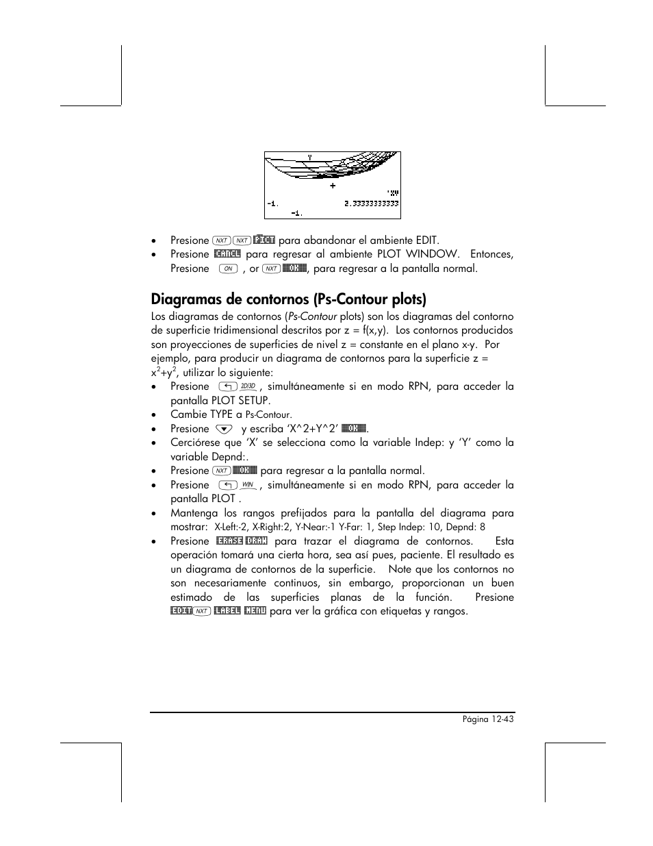 Diagramas de contornos (ps-contour plots) | HP 48gII Graphing Calculator User Manual | Page 435 / 892