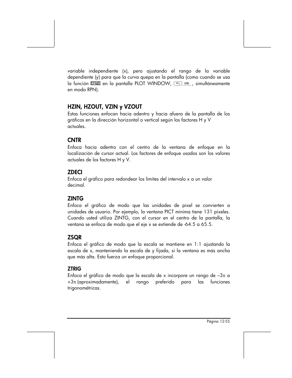 Hzin, hzout, vzin y vzout, Cntr, Zdeci | Zintg, Zsqr, Ztrig | HP 48gII Graphing Calculator User Manual | Page 447 / 892