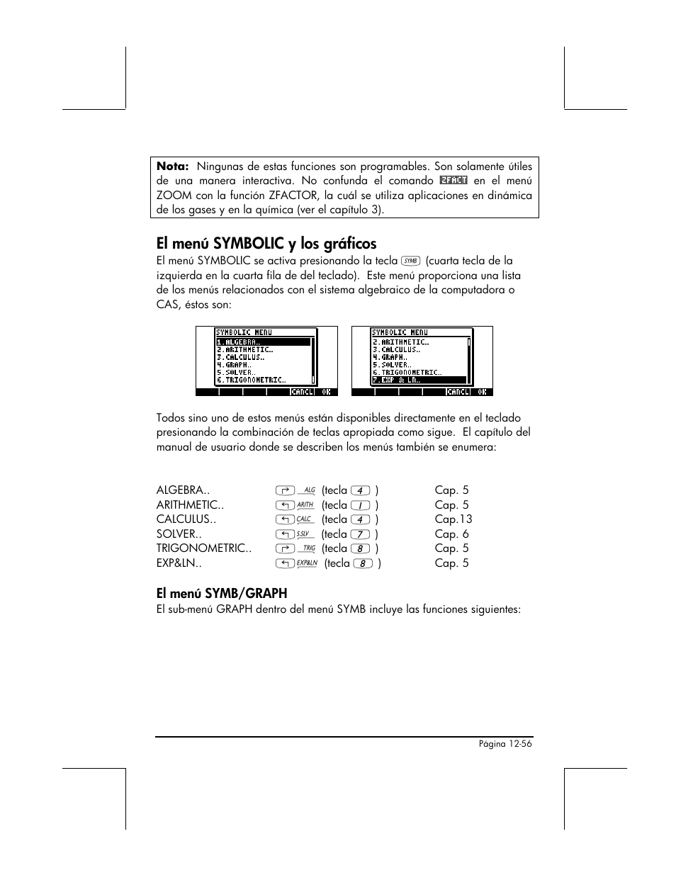 El menu symbolic y los graficos, El menu symb/graph, El menú symbolic y los gráficos | HP 48gII Graphing Calculator User Manual | Page 448 / 892