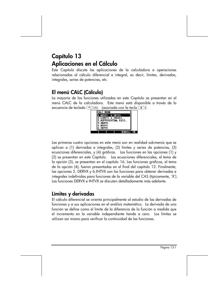 Capitulo 13 aplicaciones en el calculo, El menu calc (calculo), Limites y derivadas | Capítulo 13 aplicaciones en el cálculo, El menú calc (cálculo), Límites y derivadas | HP 48gII Graphing Calculator User Manual | Page 452 / 892