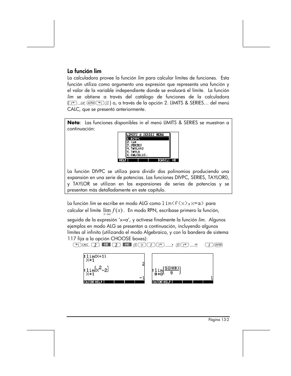 La funcion lim | HP 48gII Graphing Calculator User Manual | Page 453 / 892