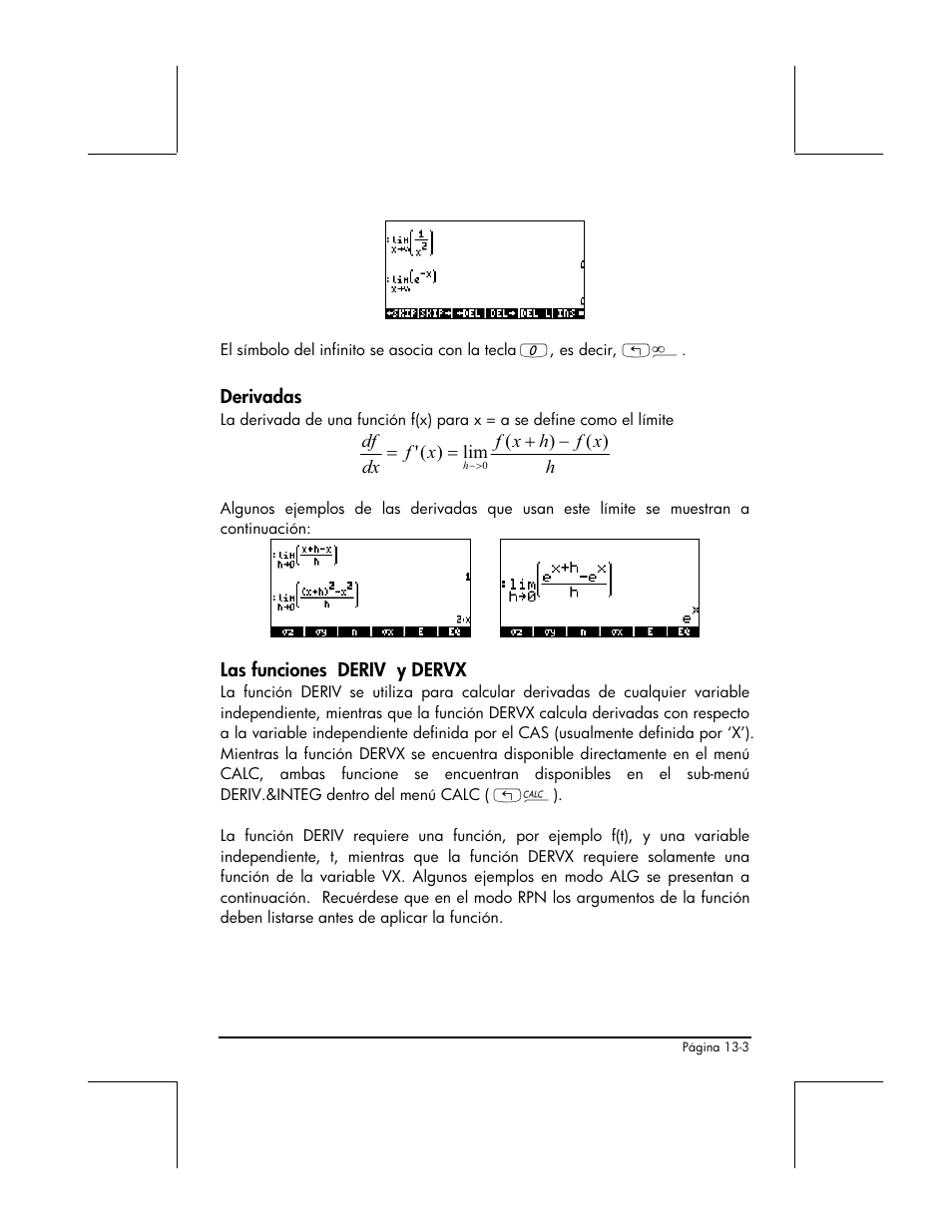 Derivadas, Las funciones deriv y dervx | HP 48gII Graphing Calculator User Manual | Page 454 / 892