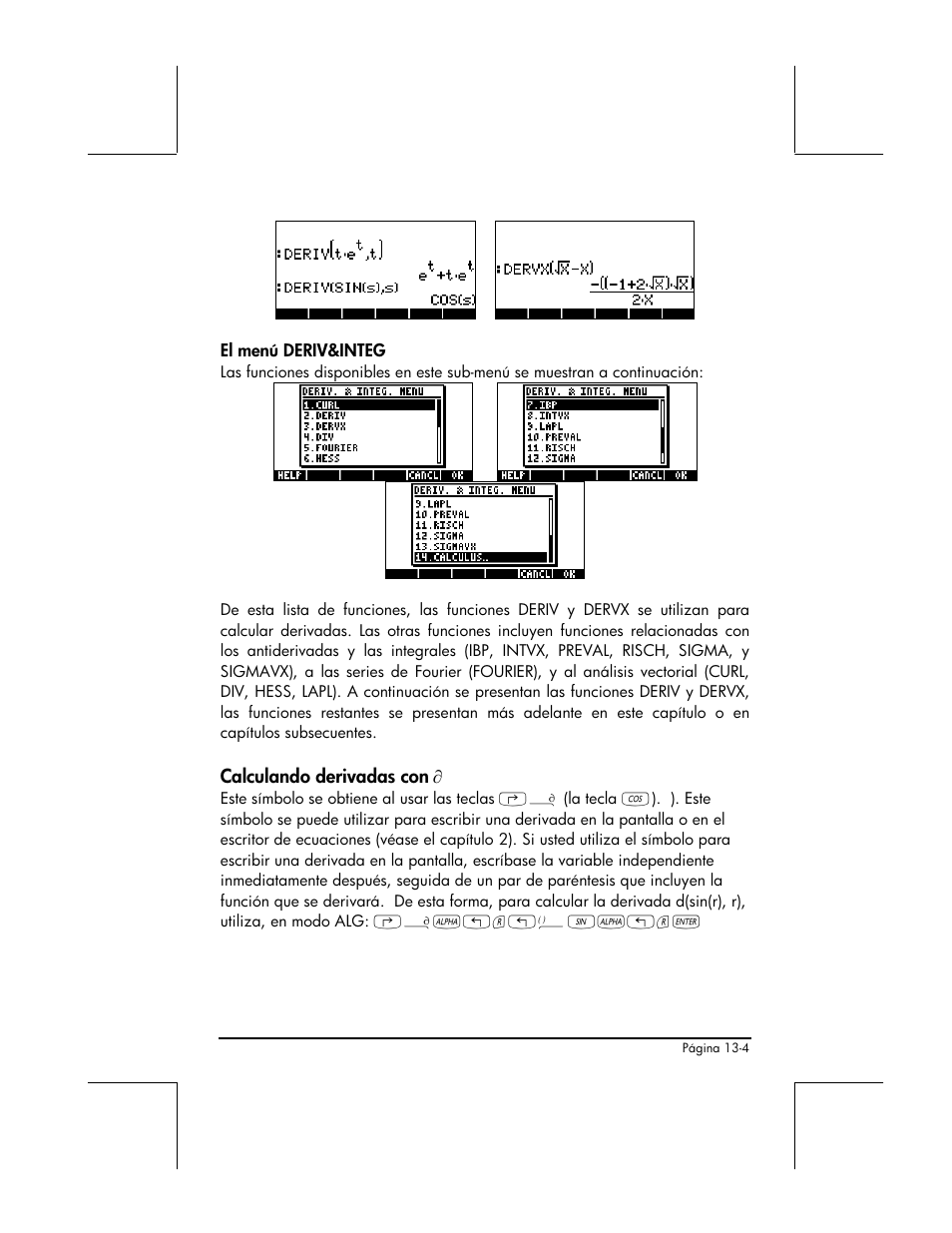 El menu deriv&integ, Calculando derivadas con | HP 48gII Graphing Calculator User Manual | Page 455 / 892