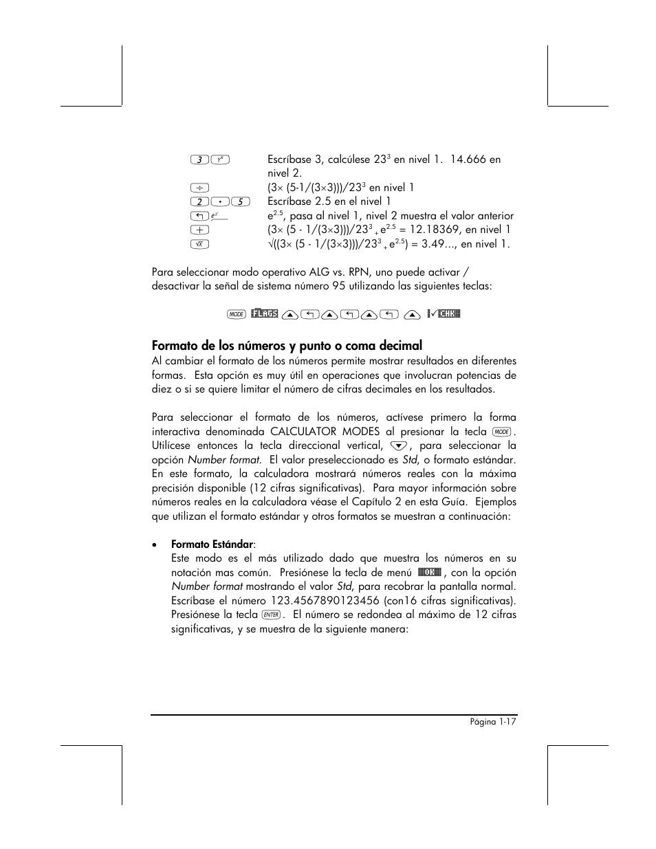 Formato de los numeros y punto o coma decimal, Formato de los números y punto o coma decimal | HP 48gII Graphing Calculator User Manual | Page 46 / 892