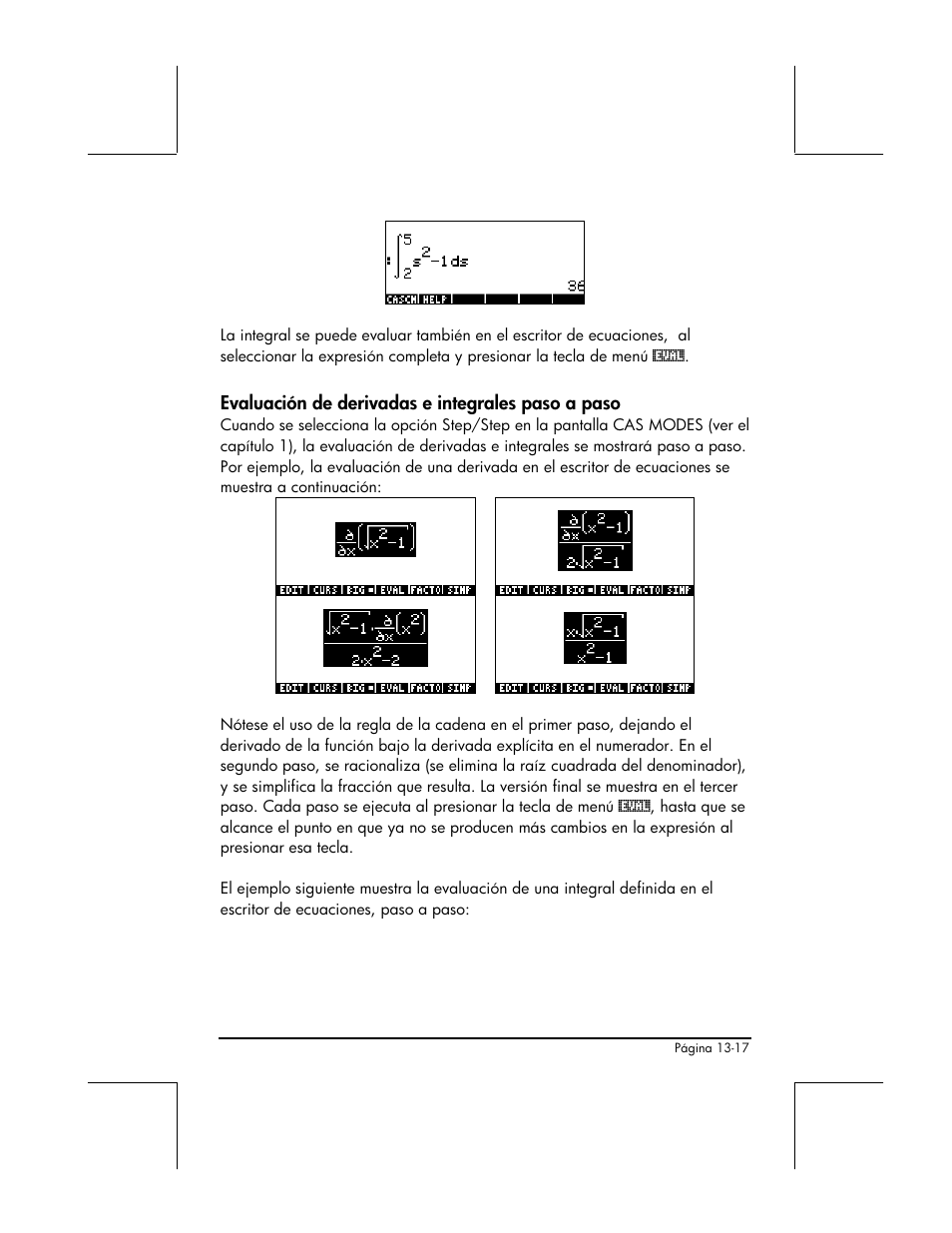 Evaluacion de derivadas e integrales paso a paso | HP 48gII Graphing Calculator User Manual | Page 468 / 892