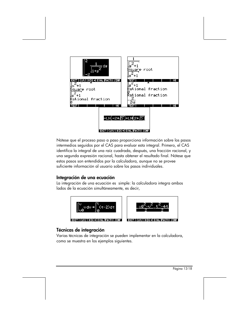 Integracion de una ecuacion, Tecnicas de integracion | HP 48gII Graphing Calculator User Manual | Page 469 / 892