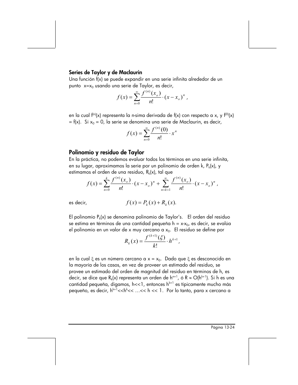 Series de taylor y de maclaurin, Polinomio y residuo de taylor | HP 48gII Graphing Calculator User Manual | Page 475 / 892