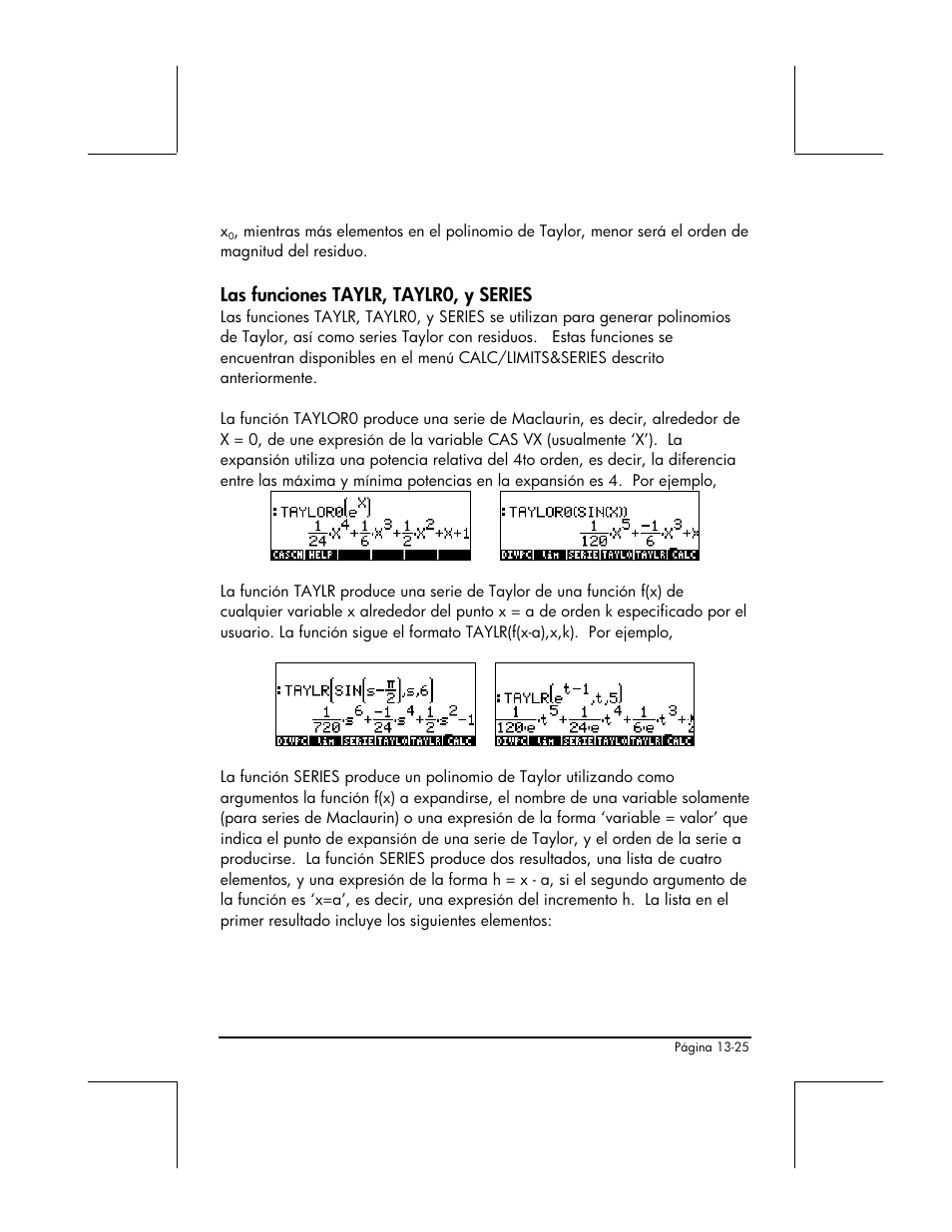 Las funciones taylr, taylr0, y series | HP 48gII Graphing Calculator User Manual | Page 476 / 892