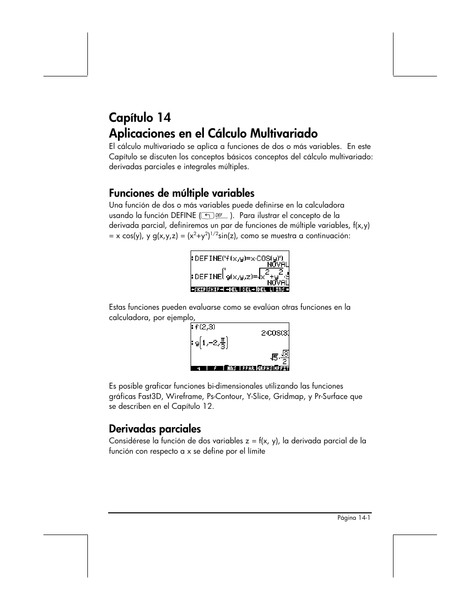 Funciones de multiple variables, Derivadas parciales, Funciones de múltiple variables | HP 48gII Graphing Calculator User Manual | Page 478 / 892