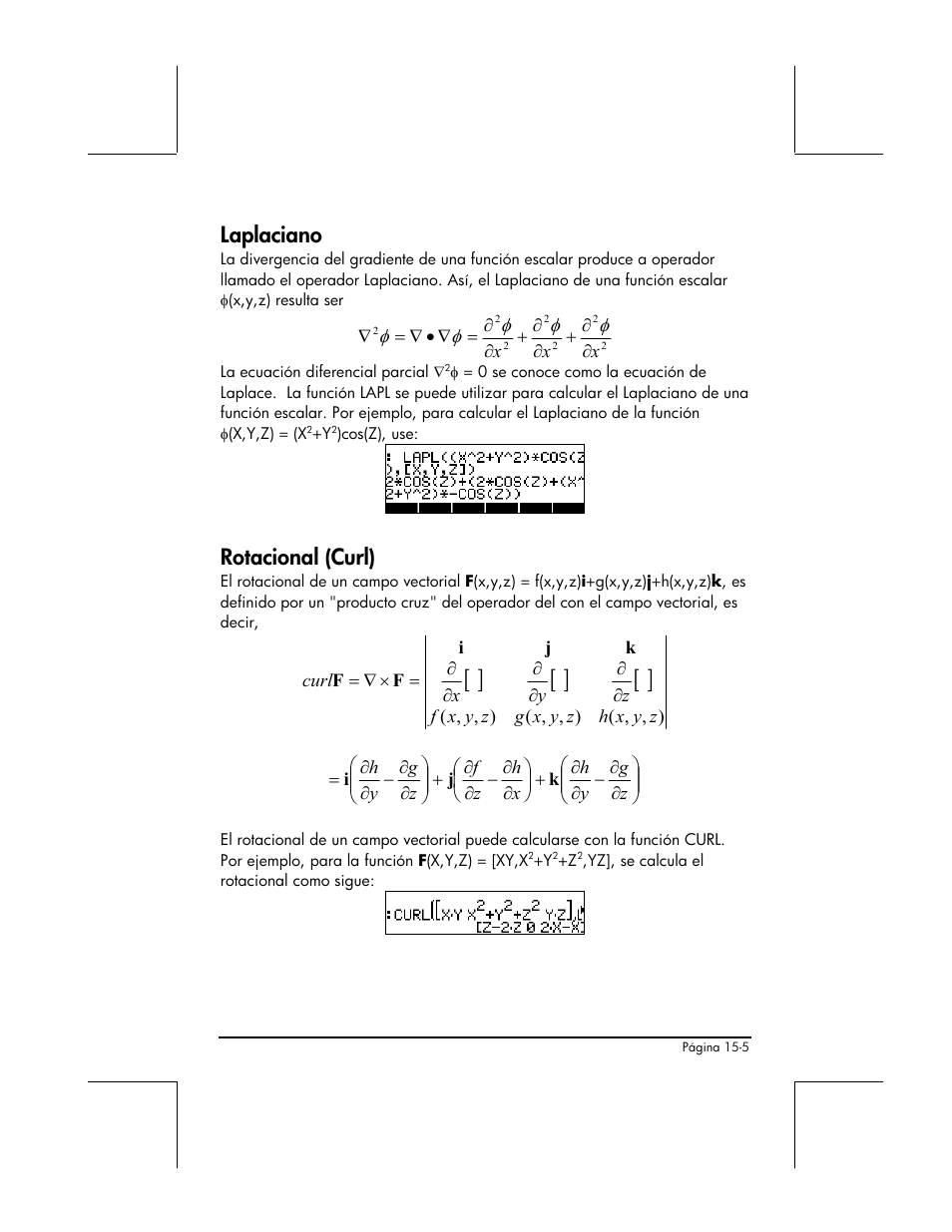 Laplaciano, Rotacional (curl) | HP 48gII Graphing Calculator User Manual | Page 492 / 892