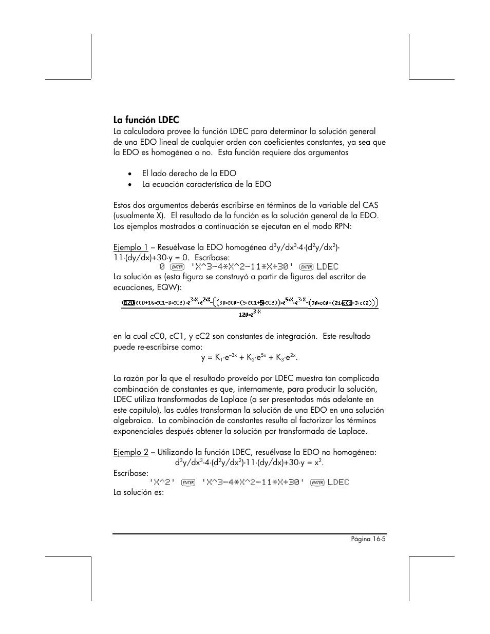 La funcion ldec, La función ldec | HP 48gII Graphing Calculator User Manual | Page 500 / 892