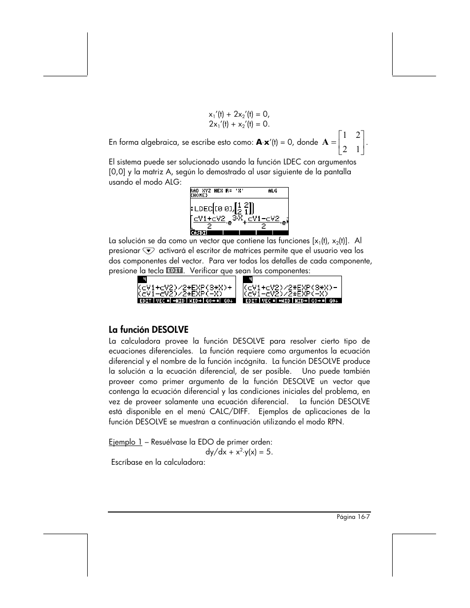 La funcion desolve | HP 48gII Graphing Calculator User Manual | Page 502 / 892