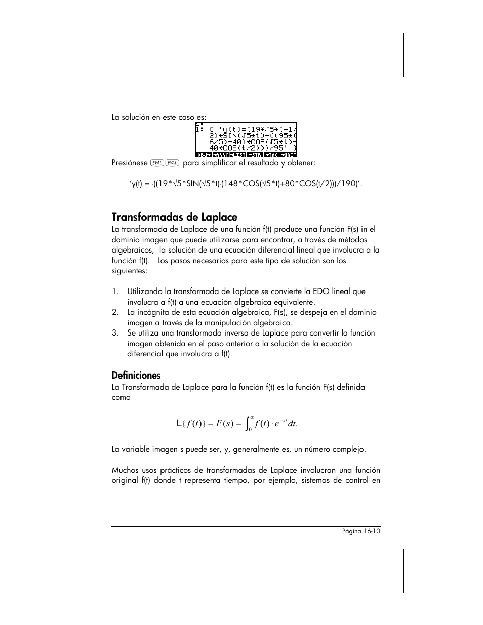 Transformadas de laplace, Definiciones | HP 48gII Graphing Calculator User Manual | Page 505 / 892