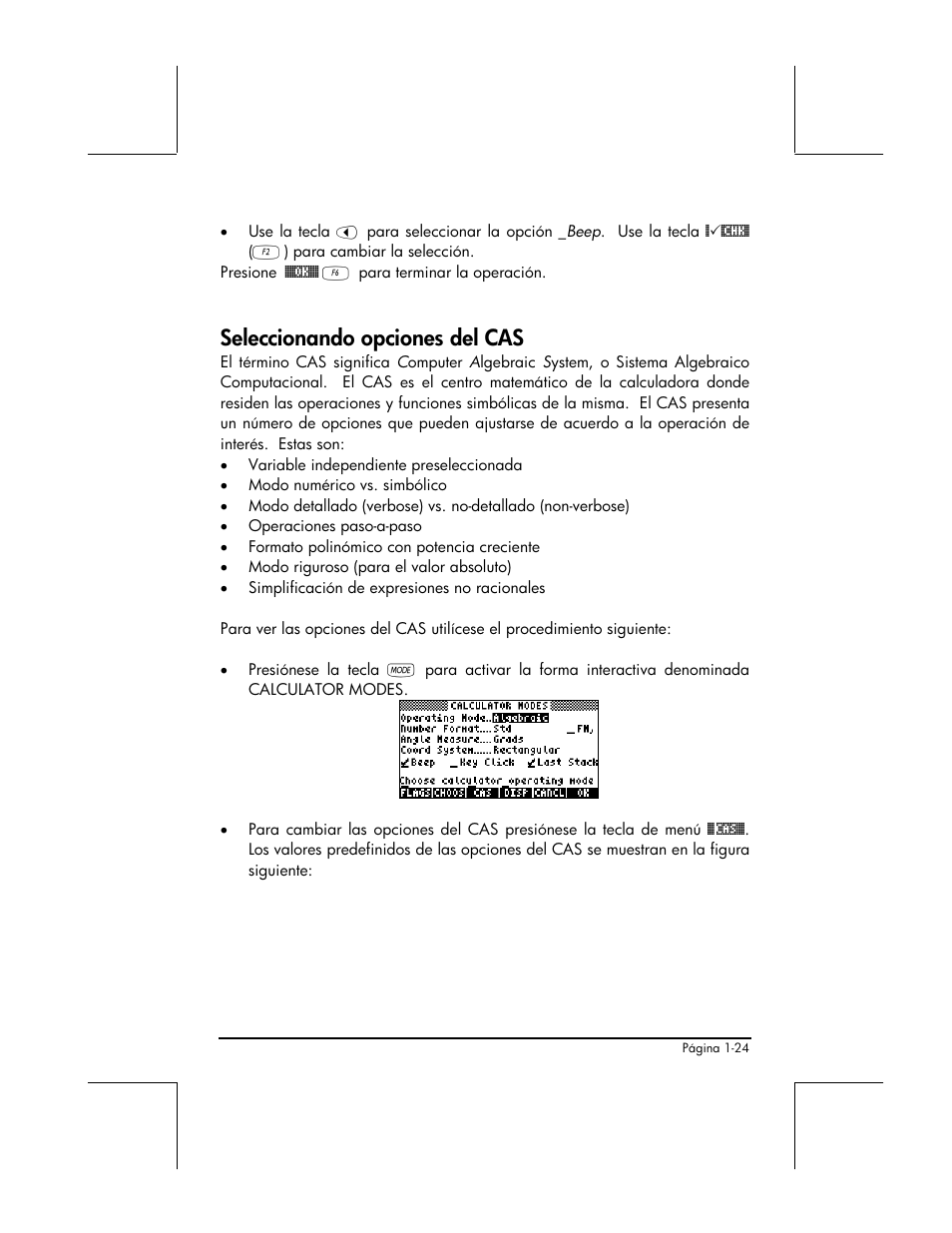 Seleccionando opciones del cas | HP 48gII Graphing Calculator User Manual | Page 53 / 892