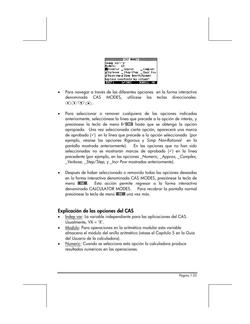 Explicacion de las opciones del cas | HP 48gII Graphing Calculator User Manual | Page 54 / 892